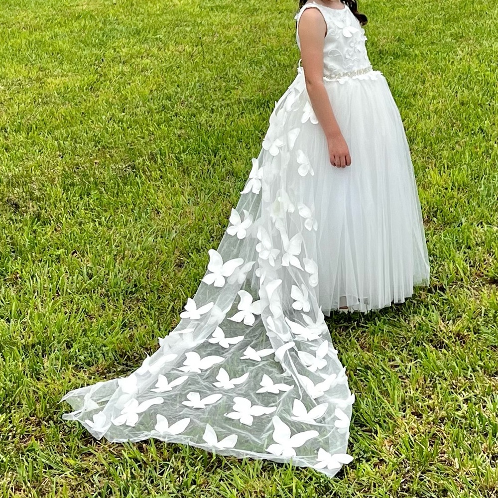 Rosebuds Flower Girl Dress with Detachable Butterfly Train, Size 6 - Picture 12 of 13